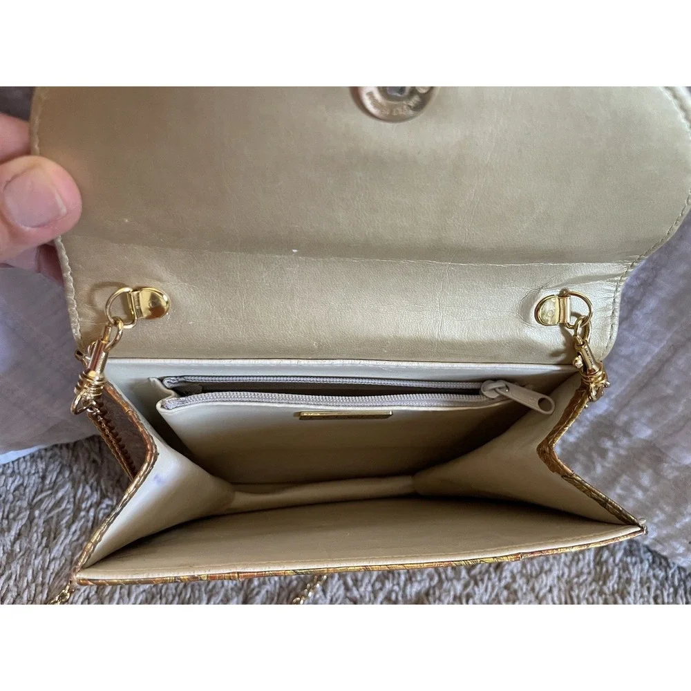 VTG J Renee Gold Metallic Marbled Peacock Print Snakeskin Shoulder Bag/Purse.